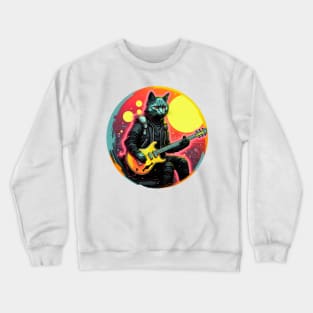 Cat Playing Guitar Funny Cat With Guitar Cute Cat Guitar Crewneck Sweatshirt
